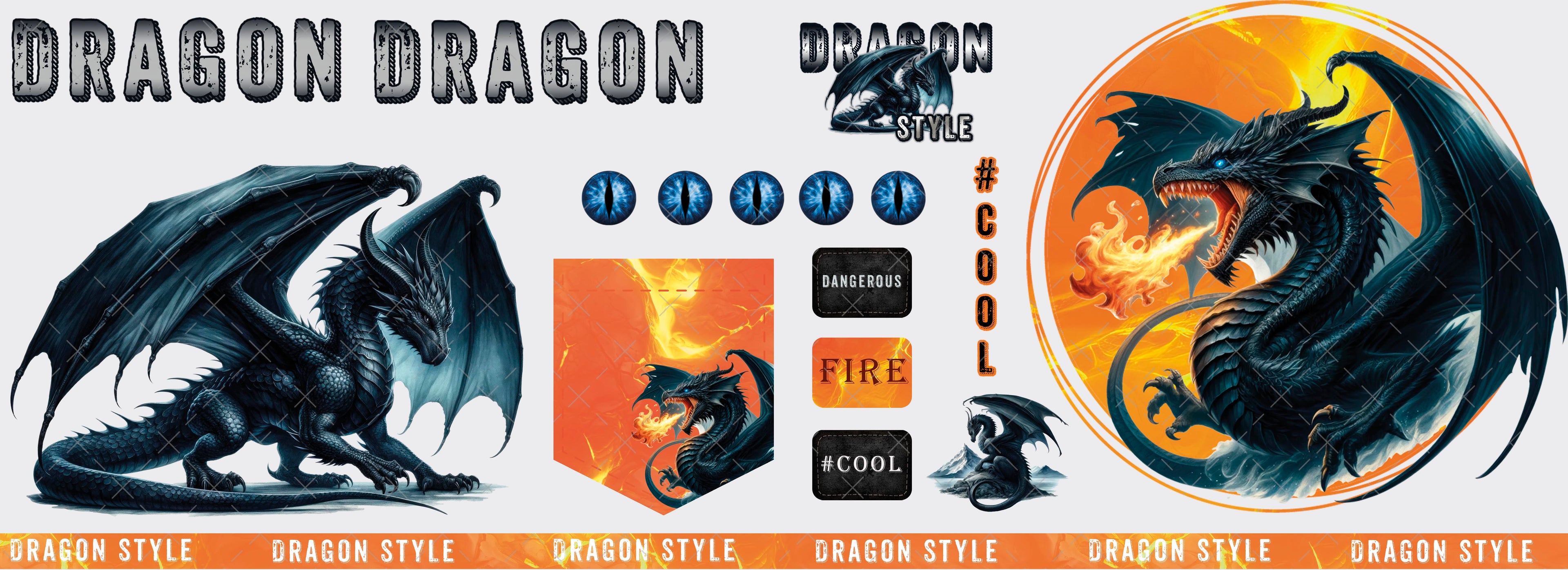 BB24 *  Dragon BLACK - Bügelbildbogen