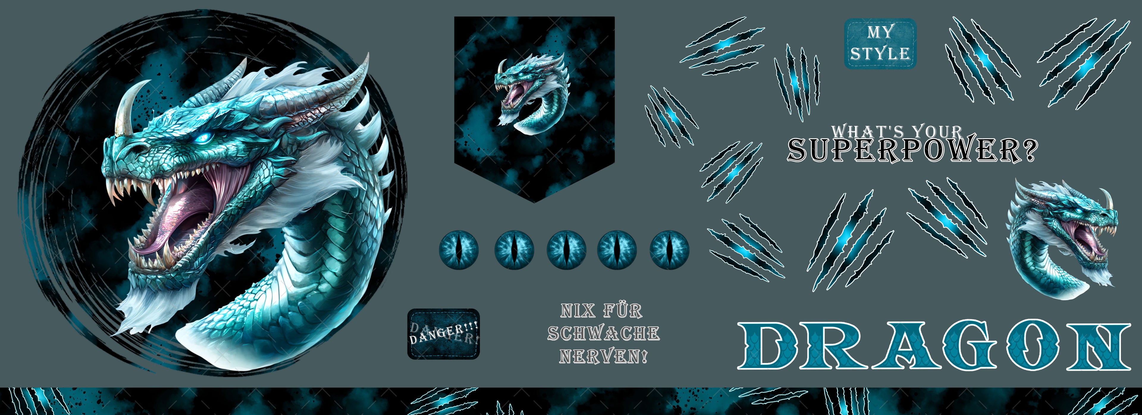 BB07 * Drache EISBLAU - Bügelbildbogen