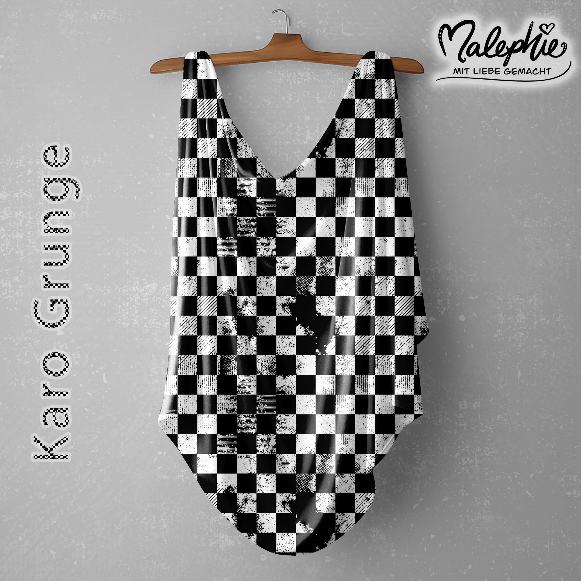 Allover *Karo Grunge - schwarz/weiß* - French Terry